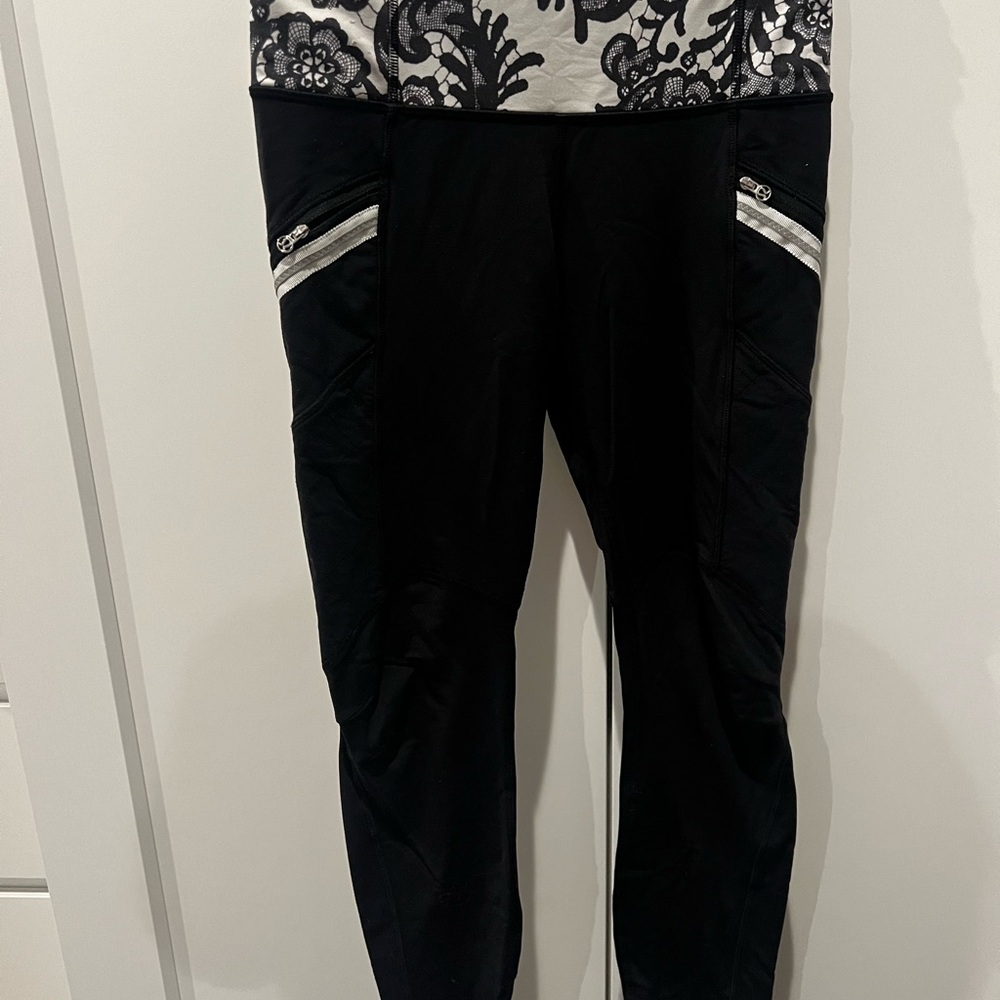 Lululemon Black Leggings with White Accents